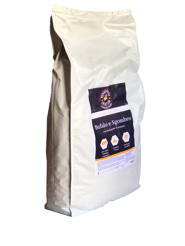 Crocchette per cani bufalo e sgombro grain free